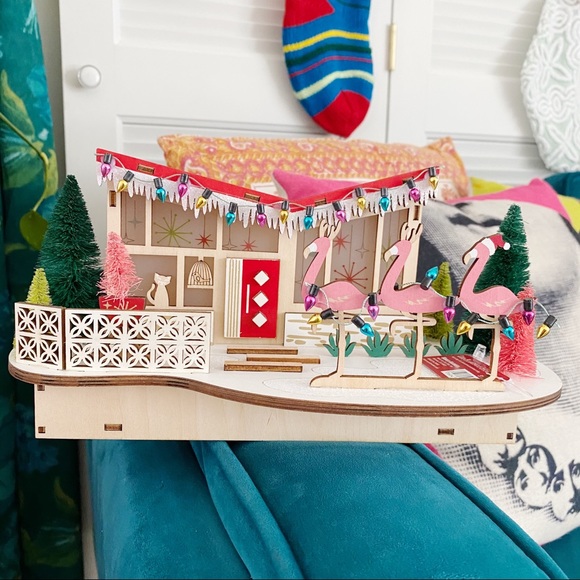 World Market Atomic Mid Century MCM Retro Atomic Christmas House New Wood Decor - Picture 8 of 13